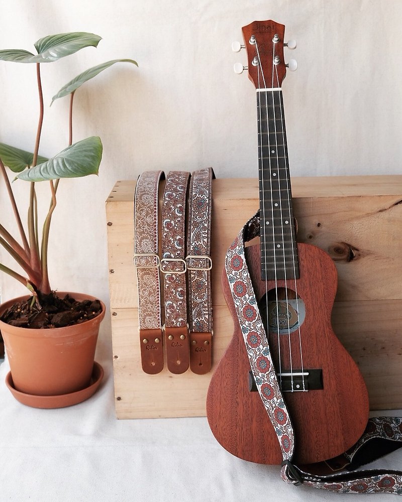 Flower Retro Ukulele Strap 3 in 1 - Guitars & Music Instruments - Genuine Leather Brown