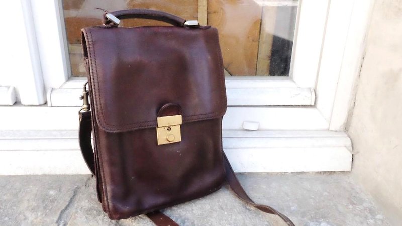 French Vintage Dark Brown Leather Bag - Messenger Bags & Sling Bags - Genuine Leather Brown
