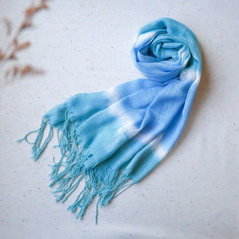 Blue Wave Tie dye scarf shawl cotton - Knit Scarves & Wraps - Cotton & Hemp Blue