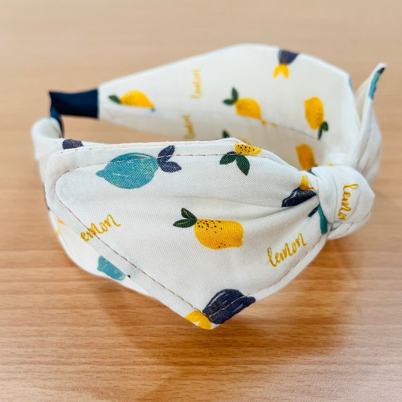 Please MOYA wide handmade hairband blue lemon yellow lemon - Hair Accessories - Cotton & Hemp Blue