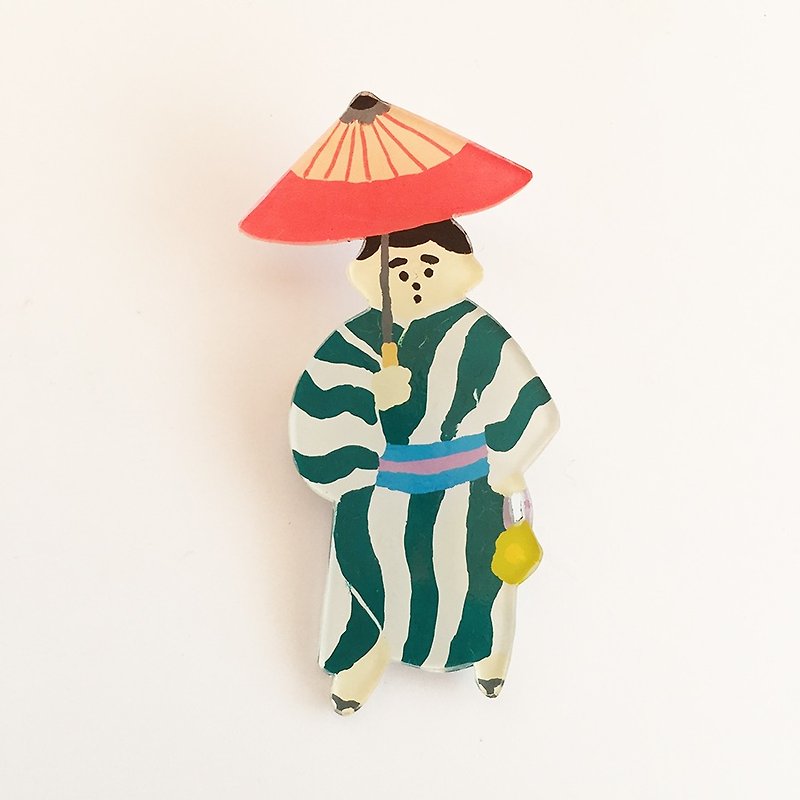Umbrella Omomoto sanpavan brooch - เข็มกลัด - พลาสติก สีเขียว
