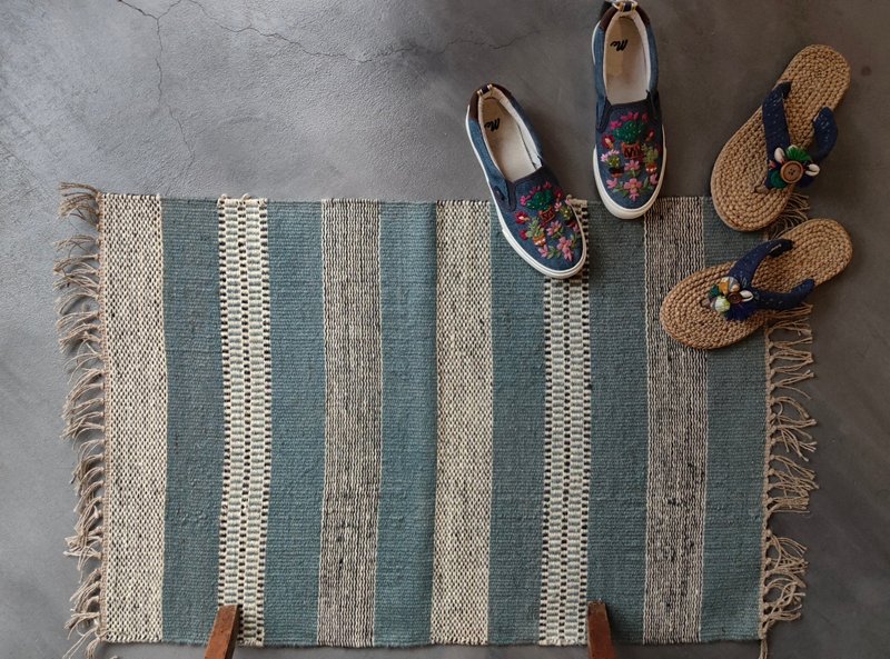 Thin blue ocean│Farmhouse Linen rug│ - Rugs & Floor Mats - Cotton & Hemp 