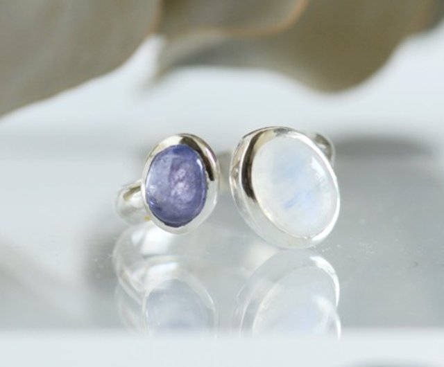 Rainbow Color Rainbow Moonstone & Tanzanite Double Stone Ring