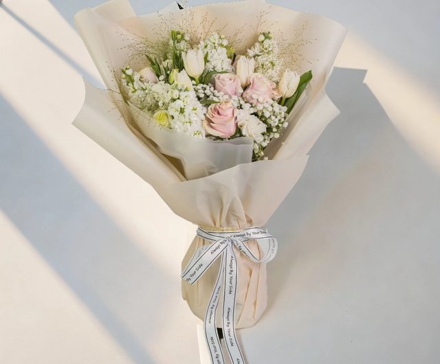 Flower Bouquet (11 Pink Roses & Tulips & Japanese Musk