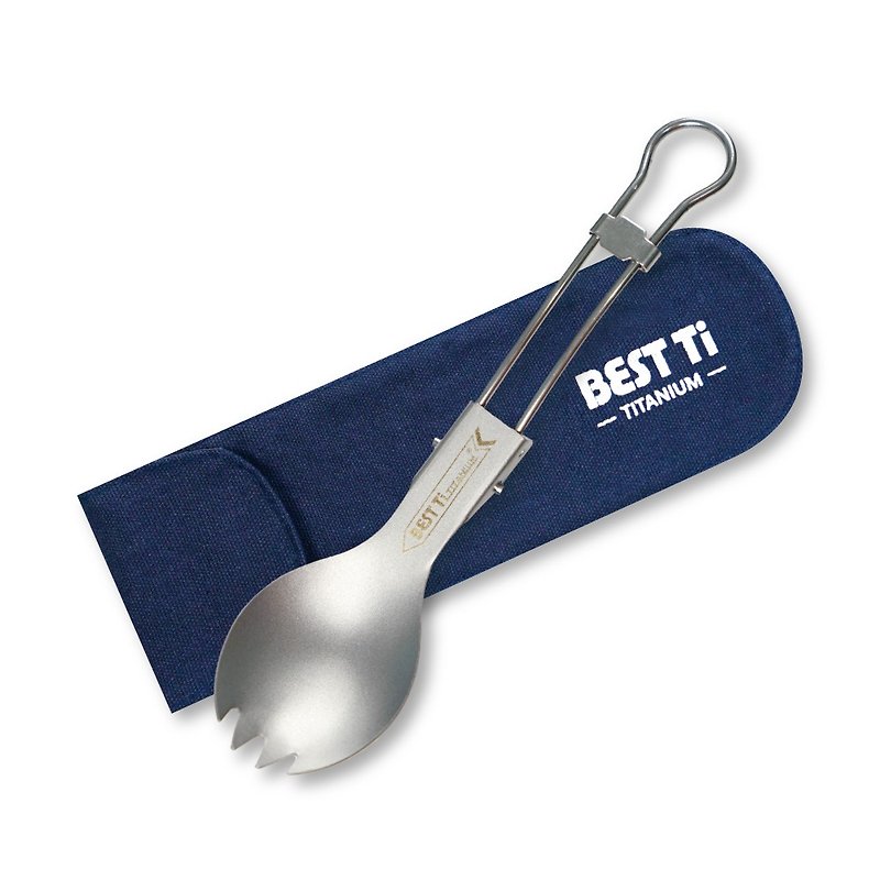 Pure titanium folding fork spoon titanium fork spoon titanium tableware mountaineering camping gift tableware bag - Cutlery & Flatware - Precious Metals Silver
