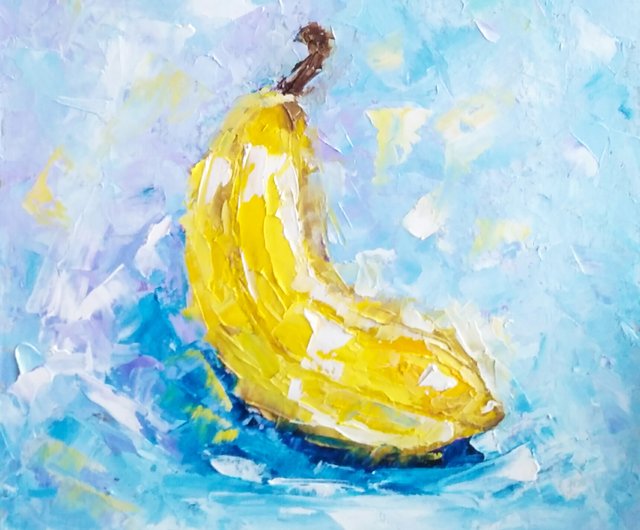 Original banana still life oil painting, online fruit stillife artwork