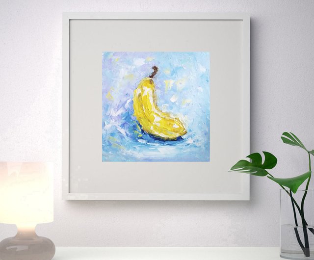 バナナオリジナル油絵、キッチン小さな静物、フルーツウォール