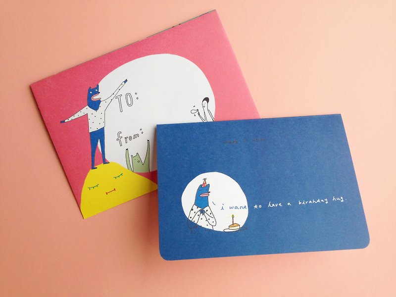 Macaron TOE 馬卡龍腳趾  Birthday Hug /生日卡片(含信封) - 卡片/明信片 - 紙 藍色