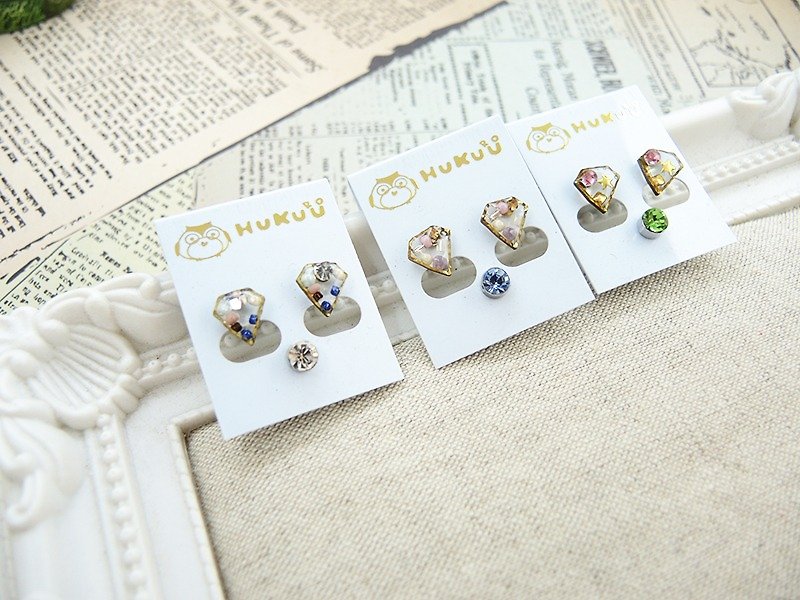 §HUKUROU§ Transparent Diamond Gemstone Earrings - ต่างหู - โลหะ 