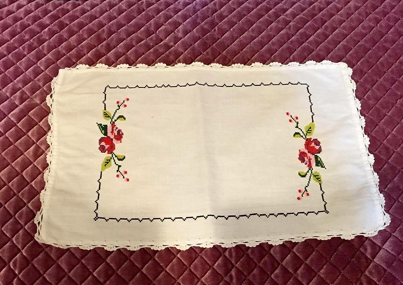 Early American retro floral tablecloth rectangular / decorative towel - ผ้ารองโต๊ะ/ของตกแต่ง - วัสดุอื่นๆ 