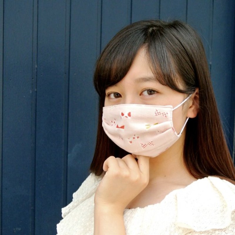handmade mask Glitter ribbon Pink - マスク - コットン・麻 ピンク
