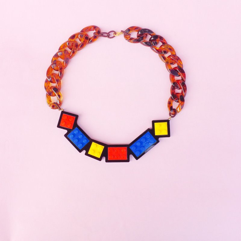 Lego 幾何 蒙德利安 Mondrian 紅黃藍 項鏈 - 項鍊 - 壓克力 多色