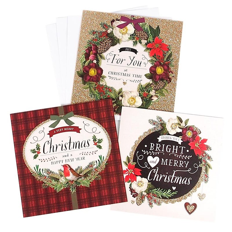 經典格紋 耶誕盒卡3款共18入【Hallmark-卡片 聖誕節系列】 - 卡片/明信片 - 紙 紅色