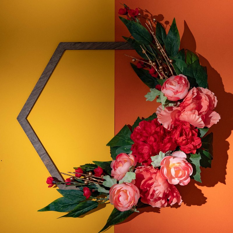 【快速出貨】迎春納福(六邊形花圈)|新年|送禮|禮盒|春節|佈置| - 擺飾/家飾品 - 其他材質 粉紅色