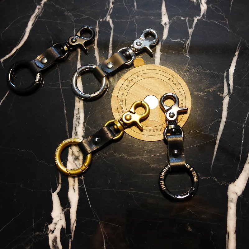 Ding Mao black Italian leather key ring Twill - Keychains - Genuine Leather Black