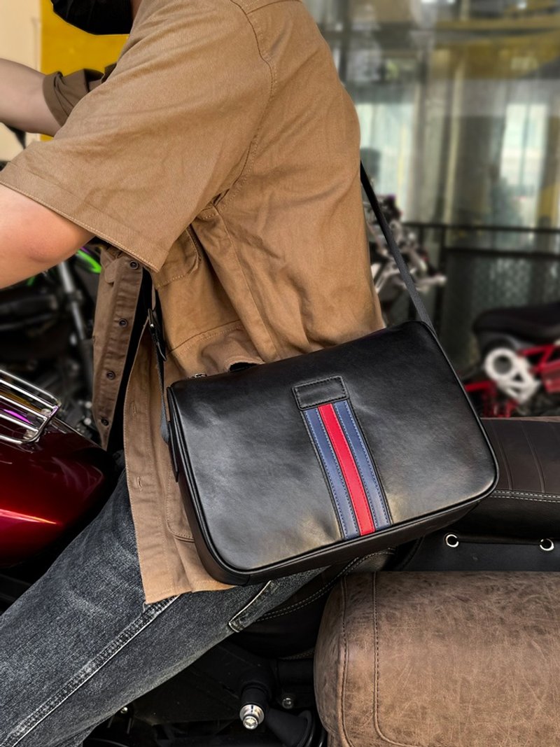 2024新款男士真皮斜跨包休閒潮牌單肩包頭層牛皮通勤大容量郵差包 - 側背包/斜背包 - 真皮 黑色