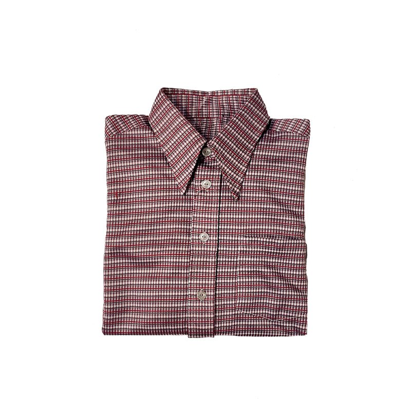 70s Vintage Casual shirt 古著格紋襯衫 - 男襯衫/休閒襯衫 - 聚酯纖維 紅色
