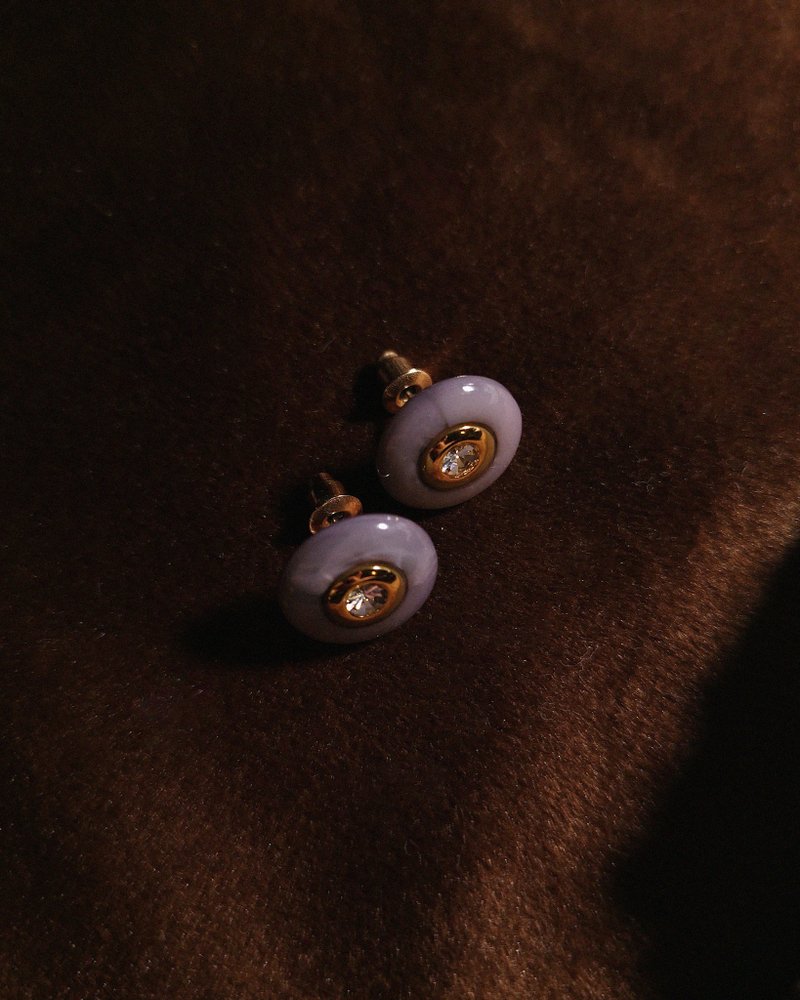 古典耳環 / 紫芋圓鋯 - Vintage - 耳環/耳夾 - 塑膠 紫色