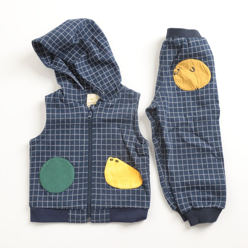 BIR Children's Clothing | Pocket Hooded Vest 80-120cm (Navy/Grey) - Pants - Cotton & Hemp Multicolor