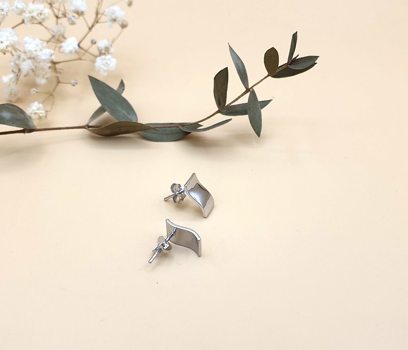 Minimal stud earring ,simply White rhodium plated - Earrings & Clip-ons - Sterling Silver Silver