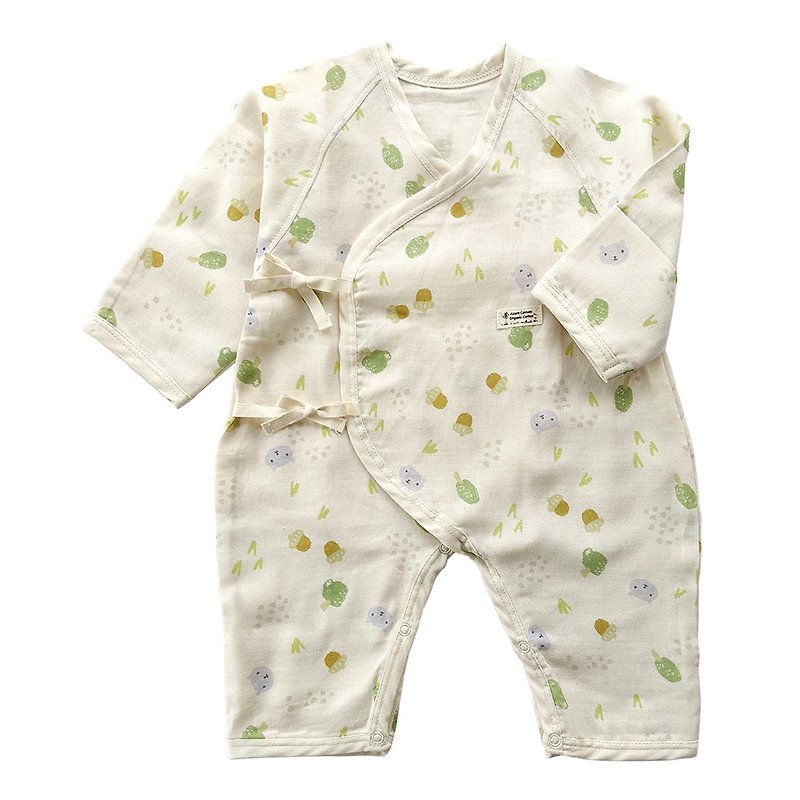 Organic cotton baby soft yarn long-sleeved jumpsuit - Quercus Bear 60 - Onesies - Cotton & Hemp White