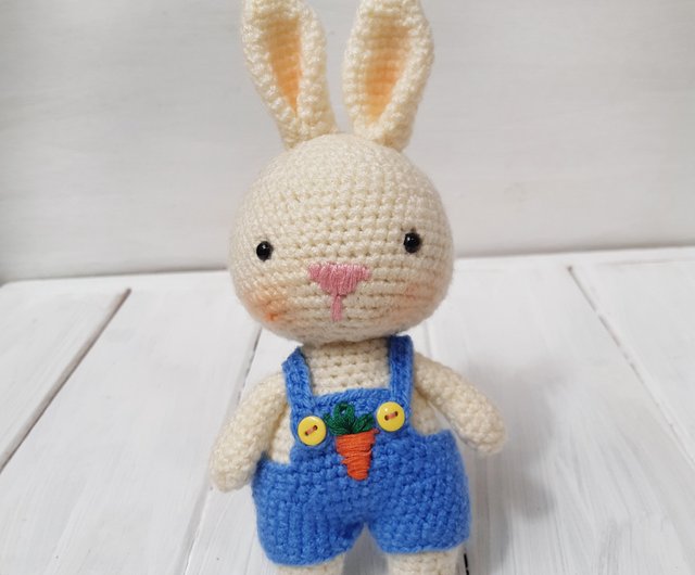 stuffed bunny with overalls