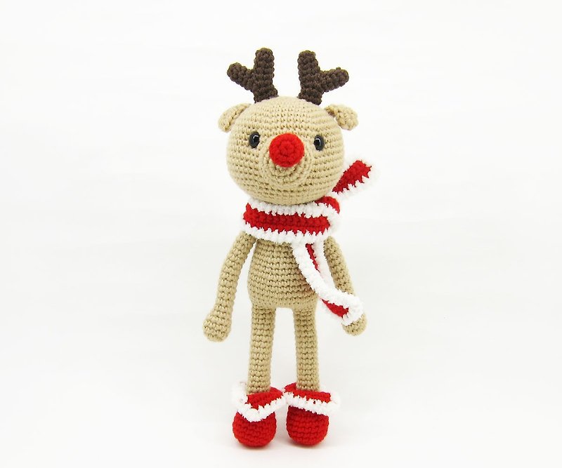 Red Nosed Elk-Decorations-Dolls-Christmas - ตุ๊กตา - ไฟเบอร์อื่นๆ สีนำ้ตาล