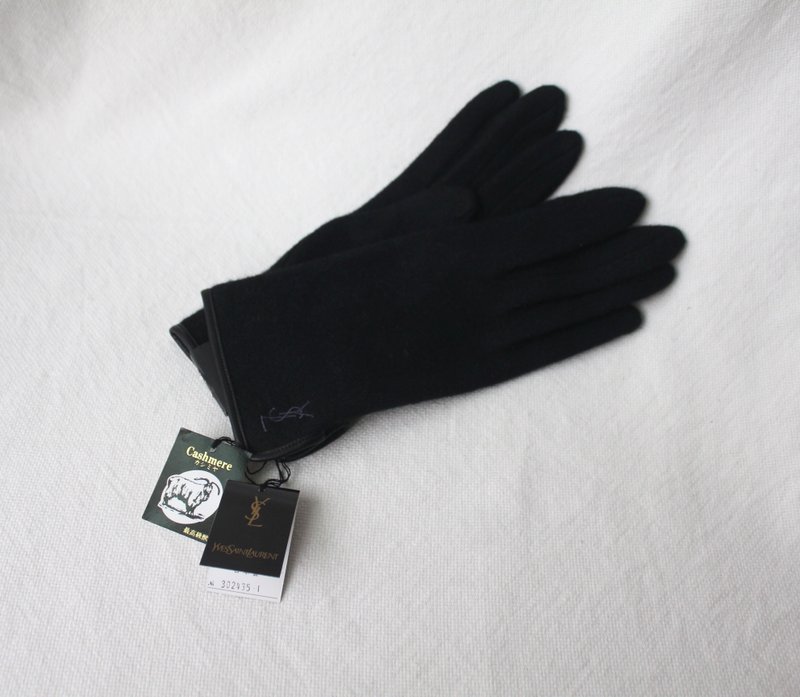 FOAK vintage/reserved/YSL black cashmere wool gloves - Gloves & Mittens - Wool 