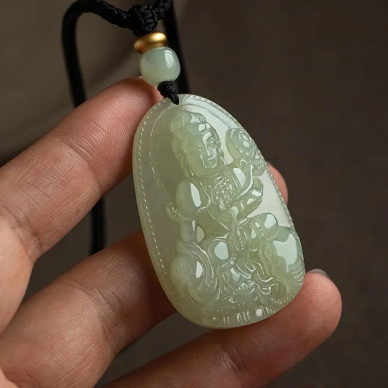 Authentic Hetian Jade Samantabhadra Bodhisattva Necklace - Necklaces - Jade 