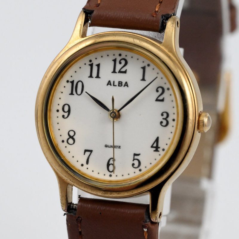 SEIKO ALBA Y121-K990 女性用腕時計 クォーツ ブラウンベルト 手錶 古董錶 復古手錶 - 女錶 - 不鏽鋼 白色