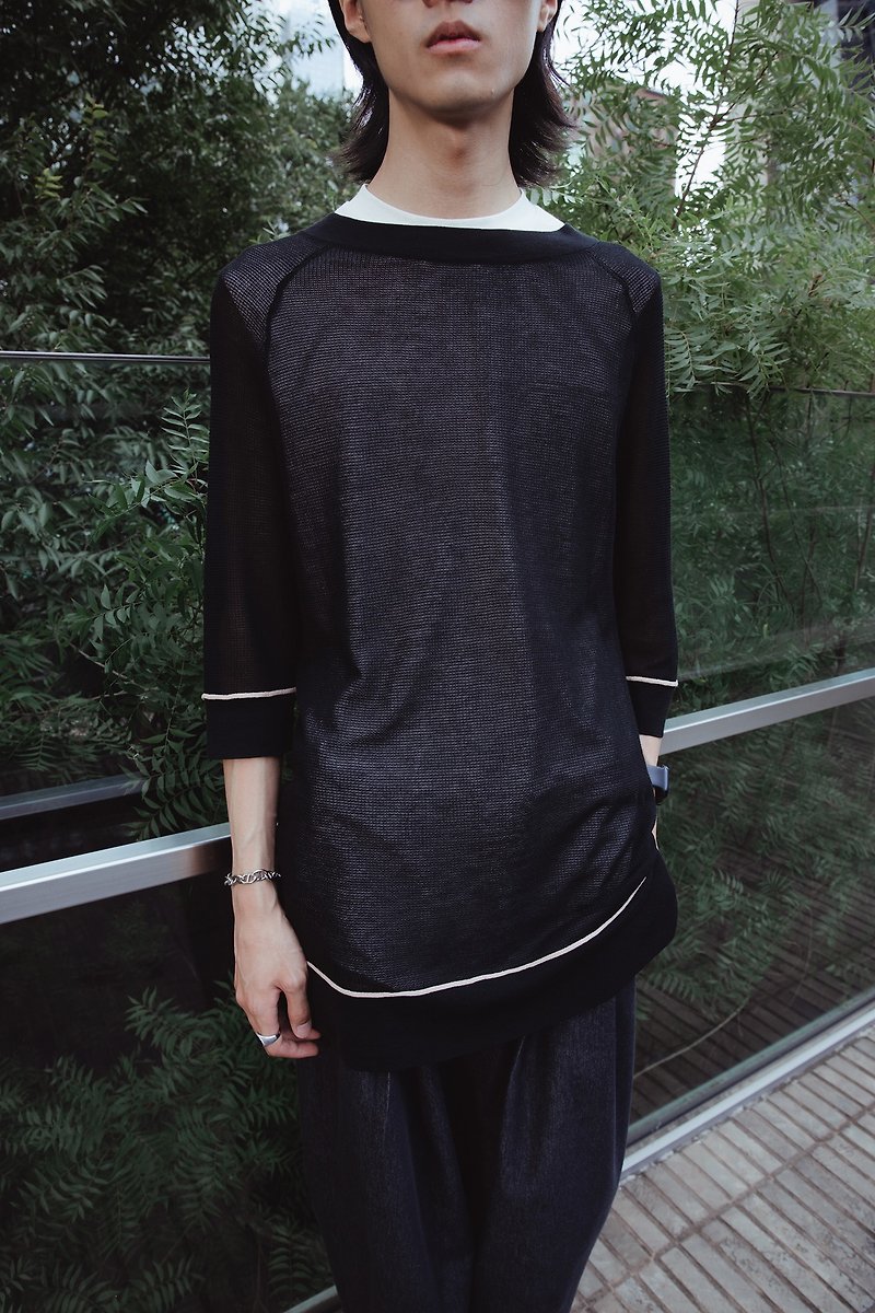 半透質針織衫 Mesh Knitwear - 男毛衣/針織衫 - 棉．麻 黑色