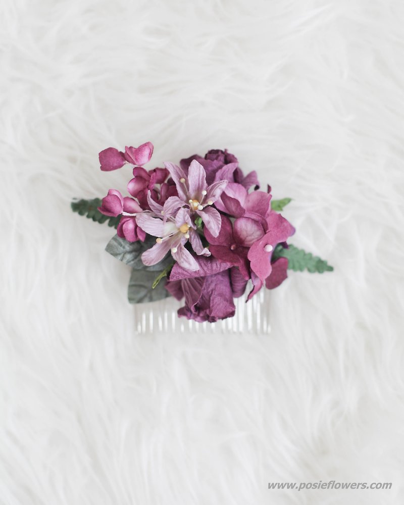 Sweet Purple - Paper Flower Hair Comb - 髮夾/髮飾 - 紙 紫色