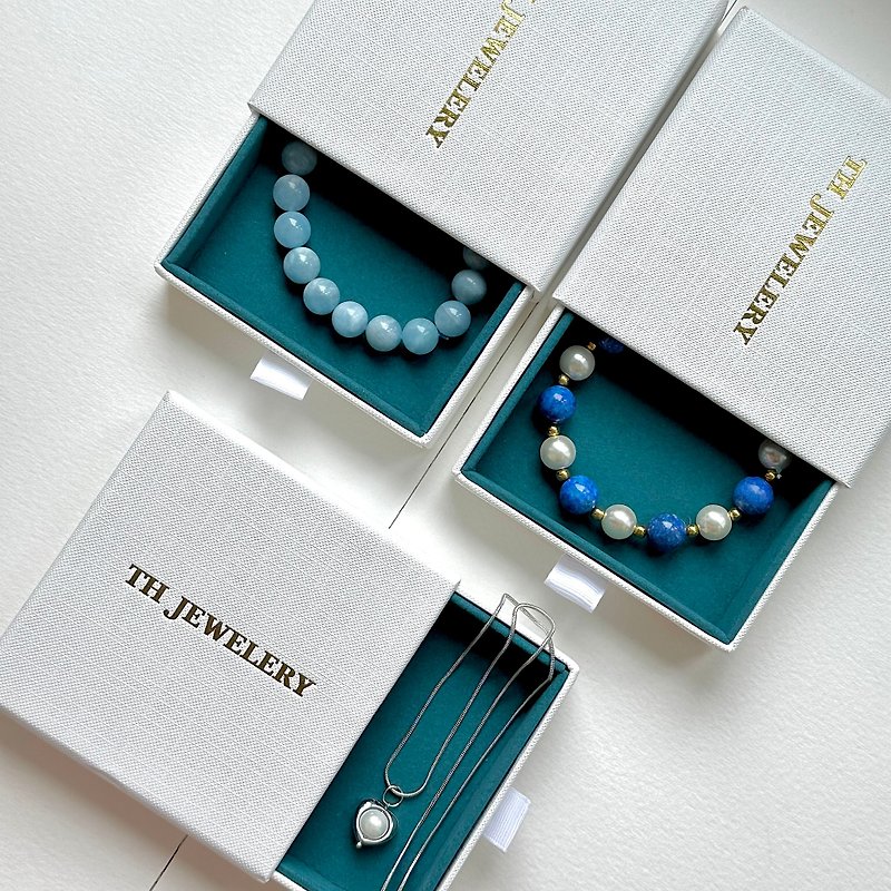 【 6月誕生石 珍珠海洋禮盒】海藍寶青金石珍珠18K鍍金手鏈項鏈 - 手鍊/手鐲 - 半寶石 藍色