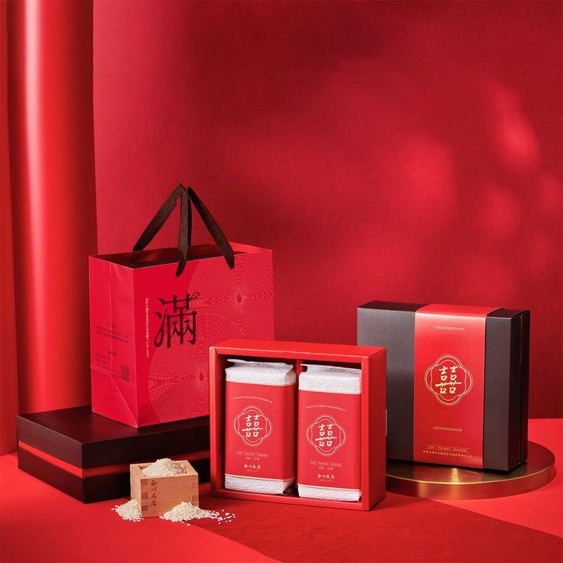 六禮十二禮 囍字喜米禮盒 訂結婚禮聘文定6禮12禮 公益合作 - 五穀雜糧/米 - 紙 紅色