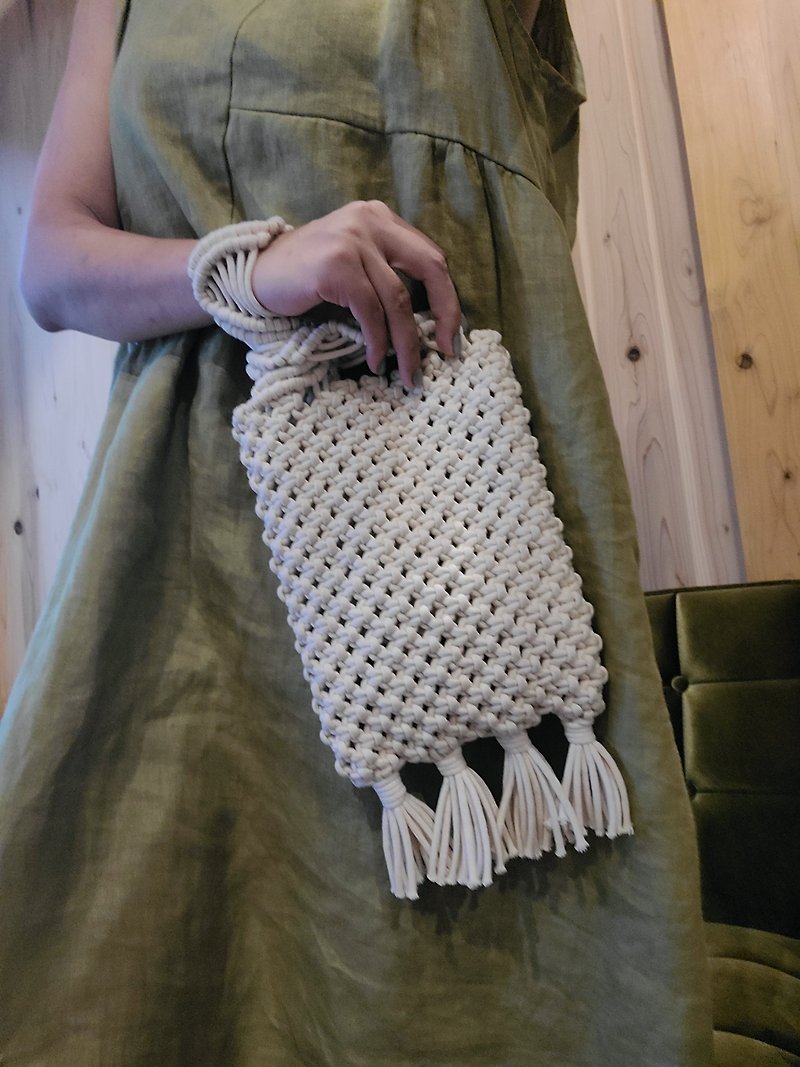 Hand Knitted Rope Tote Bag - Handbags & Totes - Cotton & Hemp White