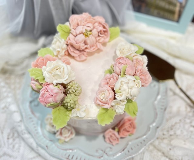 コットンフラワーのふわふわケーキリース コットンフラワーのふわふわケーキリース