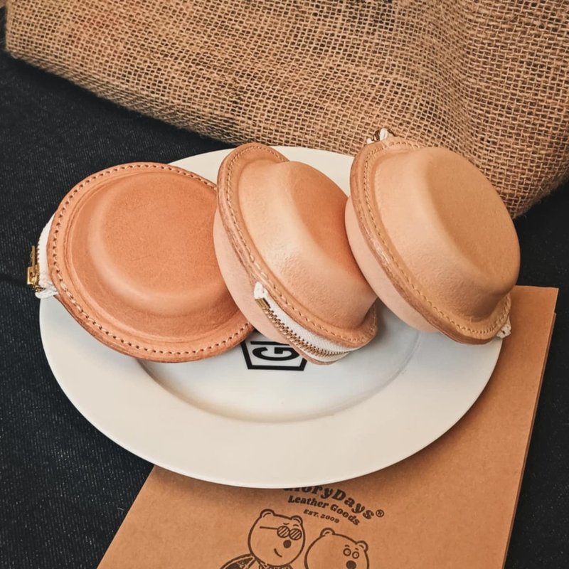 車輪餅小物包 / 收納小物的可愛小幫手 - 零錢包/小錢包 - 真皮 橘色