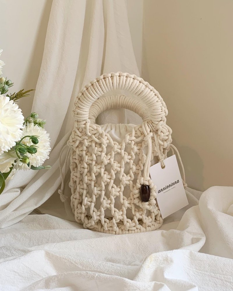 Macrame 手工 法式 優雅 編織 手提包 l 附內裡袋 - 手提包/手提袋 - 棉．麻 白色