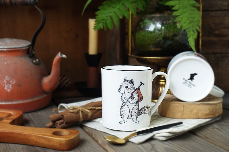 Hiking Squirrel - Bone China Mug - Mugs - Porcelain Brown