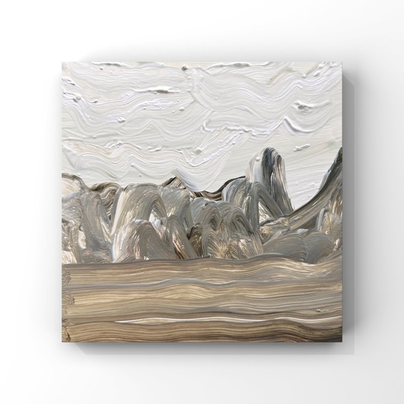 Mountains Oil Painting Minimalist Mountain Highlands Hills Landscape Mini Art - 海報/掛畫/掛布 - 其他材質 卡其色