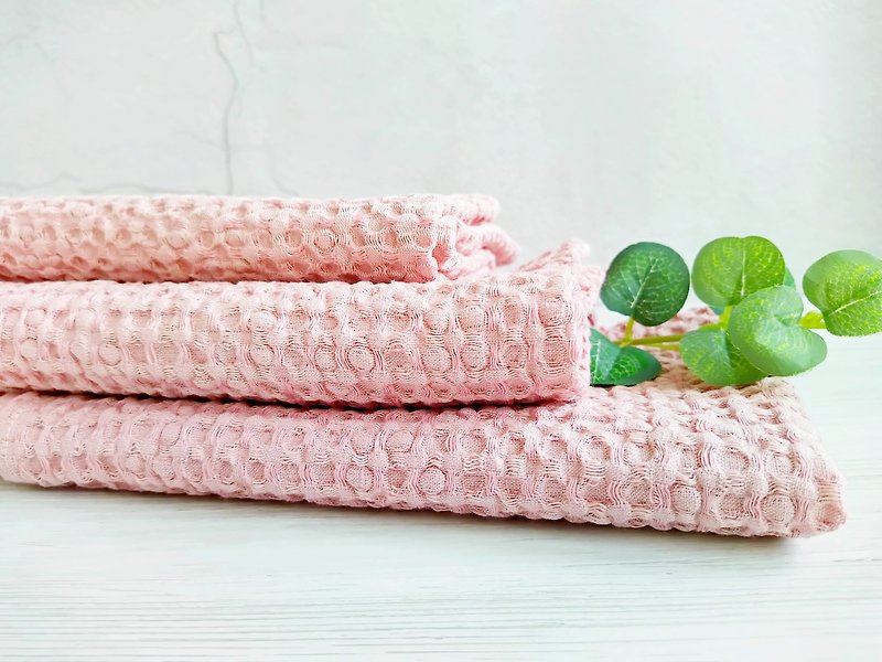 Linen organic cotton towels, Hand towels for kitchen, Cotton waffle towels - Towels - Linen Pink