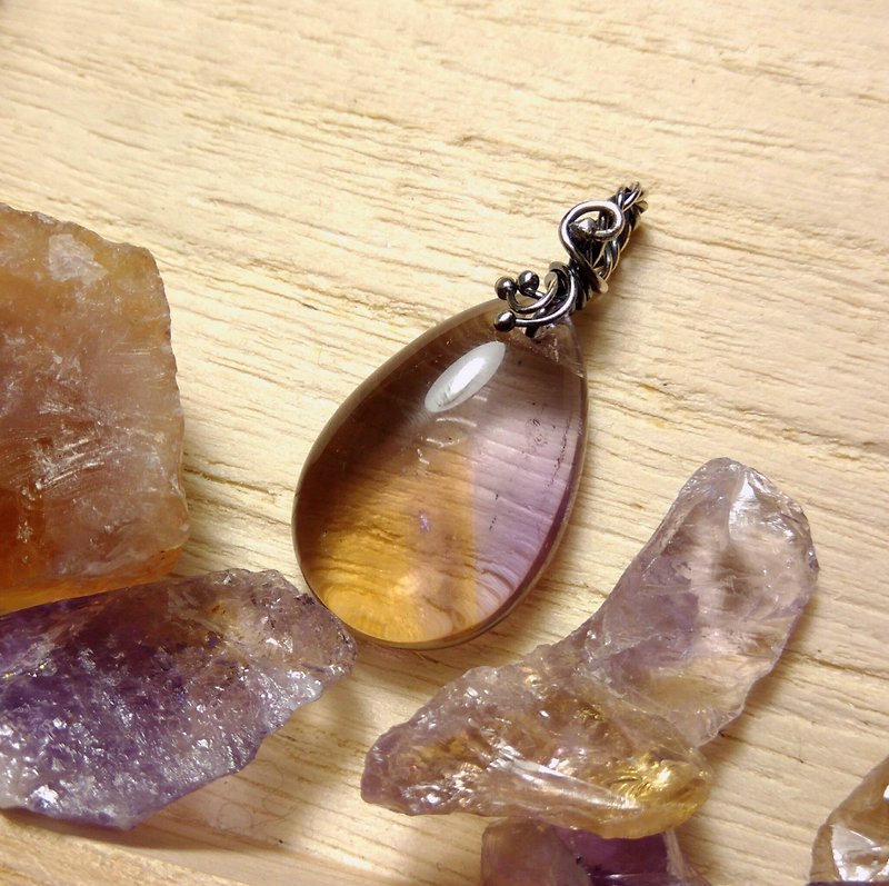 Purple yellow crystal sterling wrapped around - Necklaces - Gemstone Purple