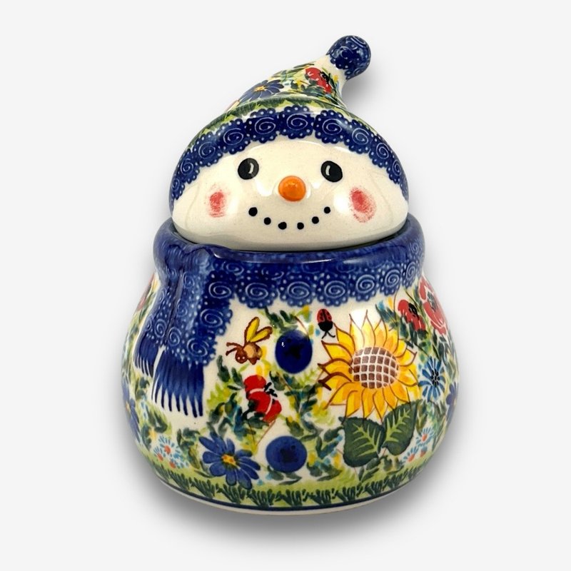 Polish hand-painted handmade pottery-Snowman storage jar (small) 15cm Sunflower Garden Series designer model - Storage - Pottery Multicolor