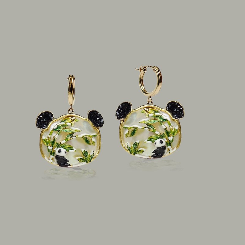 Panda Earrings - Earrings & Clip-ons - Enamel Green