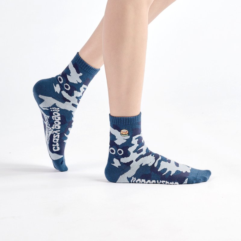 [Joint Series Crazygogo] Mountaineering Notes/Blue (F) MIT design mid-calf socks - ถุงเท้า - ผ้าฝ้าย/ผ้าลินิน สีน้ำเงิน