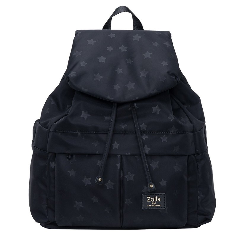 Small fresh drawstring backpack (L) _Starry sky black - กระเป๋าเป้สะพายหลัง - เส้นใยสังเคราะห์ สีดำ