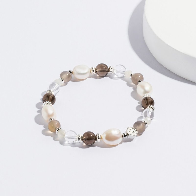 (To attract wealth + avoid evil) Pick up light | Smoky quartz, gray agate, moonstone and white crystal | Crystal bracelet - Bracelets - Crystal Brown