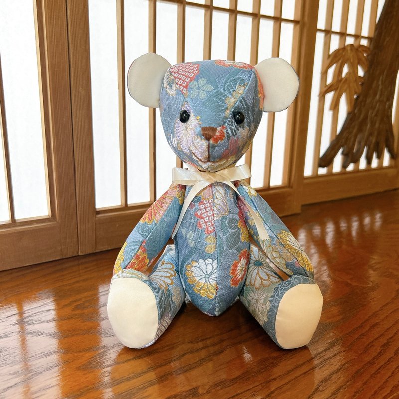 Japanese style teddy bear, made in Japan, floral patterns, free gift wrapping - Stuffed Dolls & Figurines - Polyester Blue