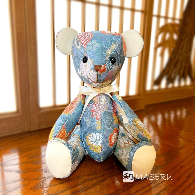 Japanese style teddy bear, made in Japan, floral patterns, free gift wrapping - Stuffed Dolls & Figurines - Polyester Blue