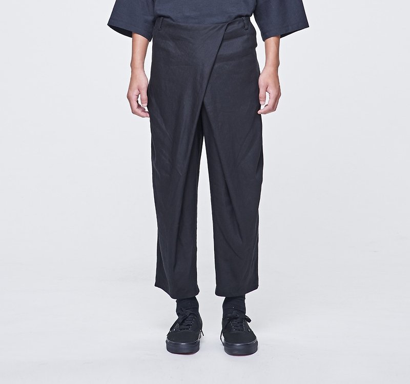 TRAN - piece pleated pants - กางเกงขายาว - ผ้าฝ้าย/ผ้าลินิน สีดำ